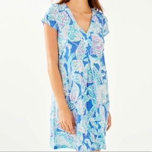 NWT Lilly Pulitzer Amina Cap Sleeve Dress Blue Haven Pop Up Into The Deep Sz S